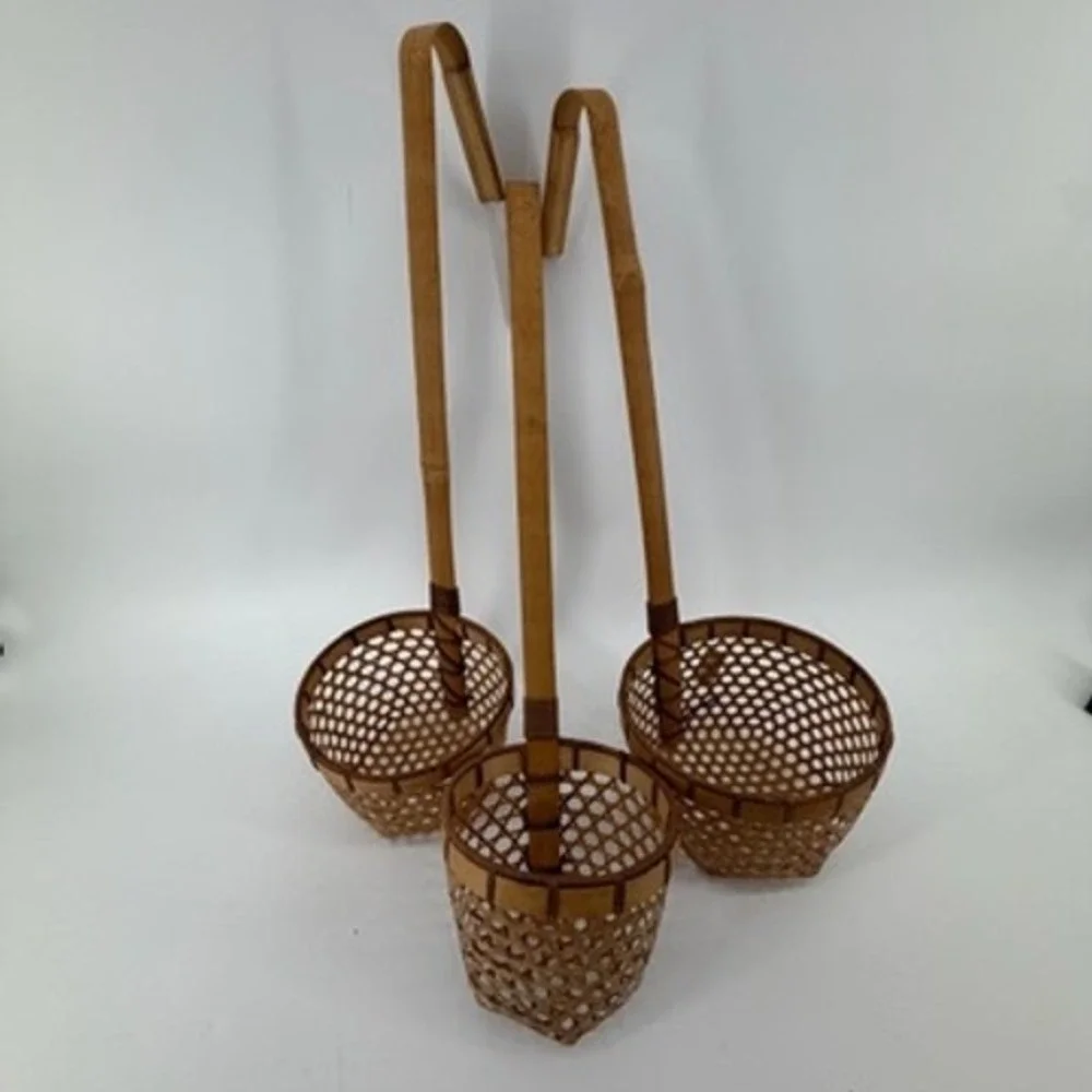 Vintage Rosalind Netter Bamboo Noodle Strainer Skimmer Set of 3 Hooked Handle